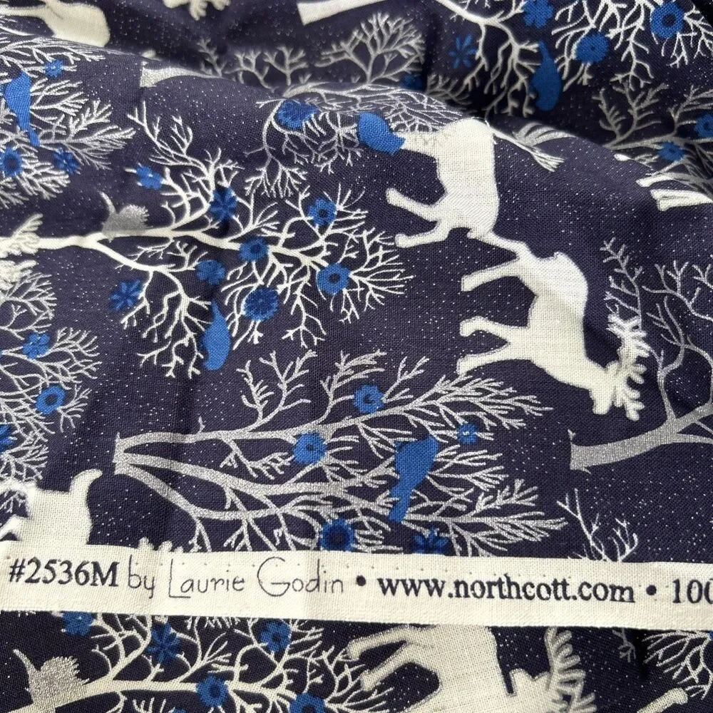 Wonders of Winter Cotton Quilting Fabric Laurie Godin Northcott Deer Nature